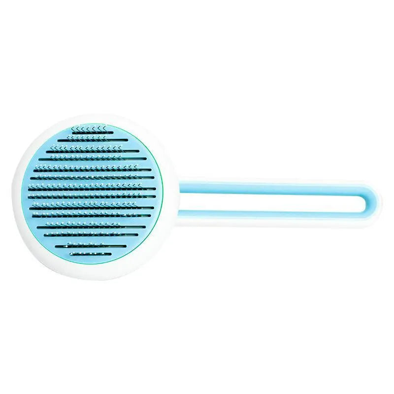 Automatic pet grooming comb with stainless steel pins and hair release button in candy colours