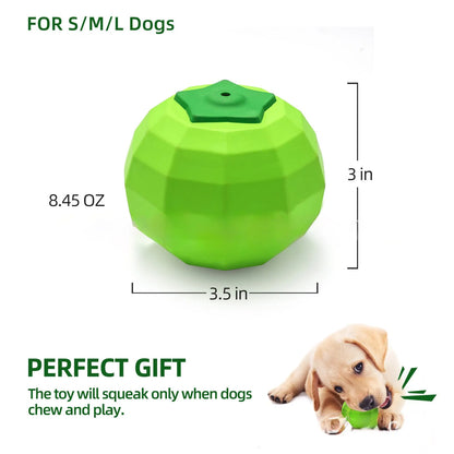 Green natural rubber dog squeaky toy measuring 90x86x80mm for aggressive chewers