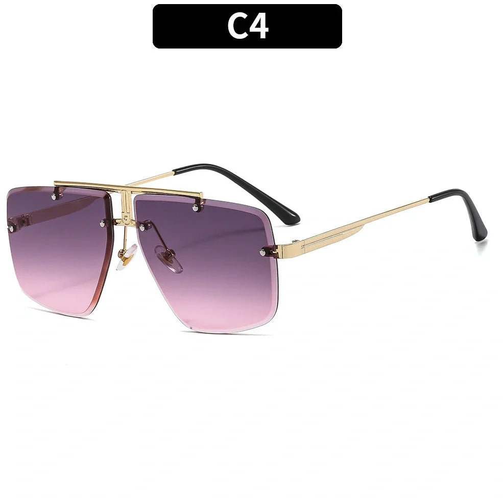 Retro square frame metal sunglasses for men in black or gold with UV400 PC grey lenses, 55mm size