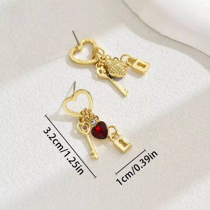Valentine's Day Luxury Love Earrings with rhinestone lock design and diamond treatment