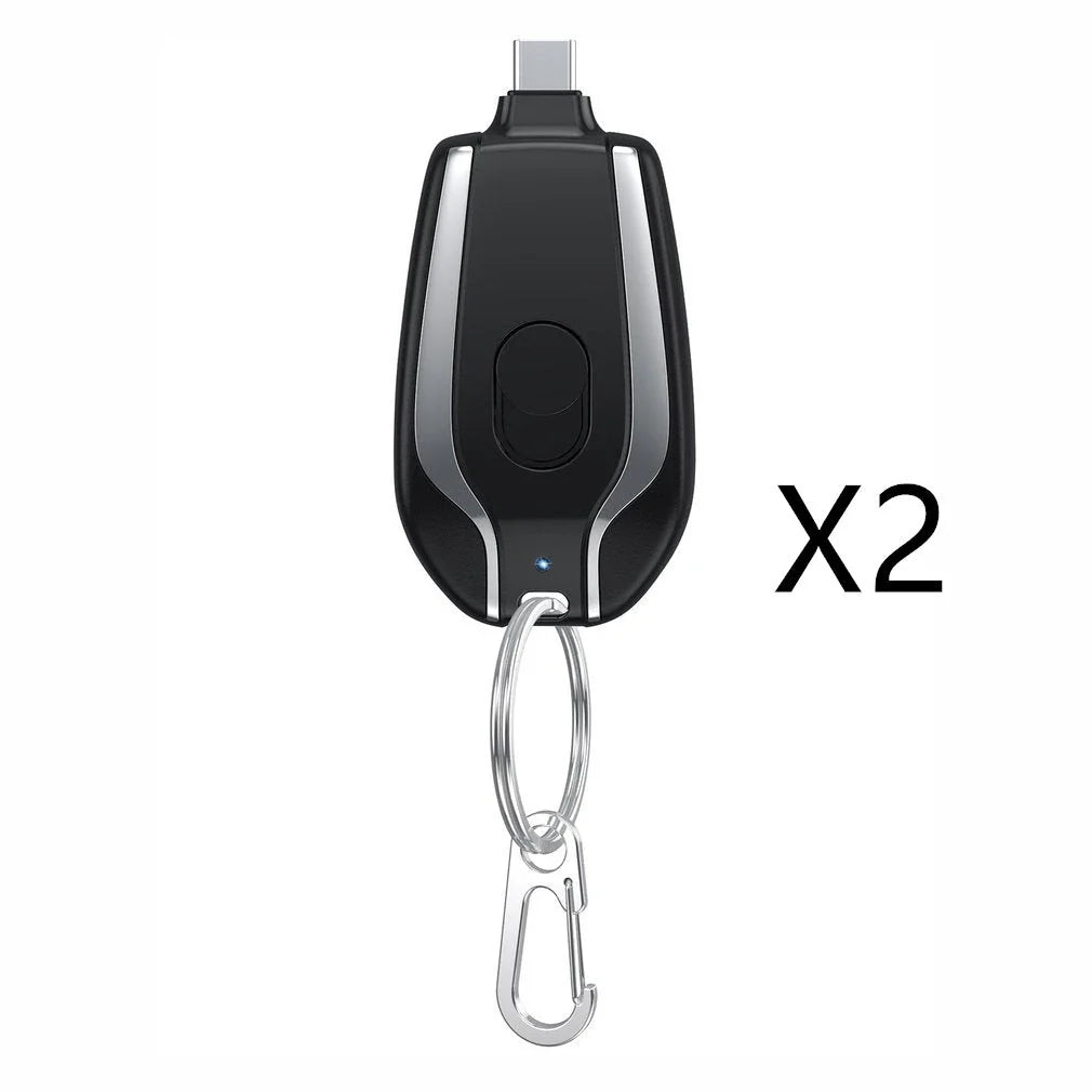 Compact 1500mAh Mini Portable Power Bank with Waterproof Rubber Exterior, Carabiner Clip, and Fast Type-C Charging