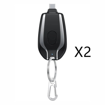 Compact 1500mAh Mini Portable Power Bank with Waterproof Rubber Exterior, Carabiner Clip, and Fast Type-C Charging