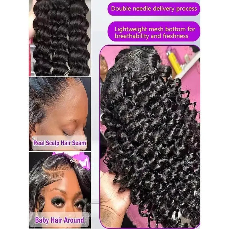 300 Density Loose Wave HD Lace Wig Chemical Fiber Black 20-40 Inch 13x4 13x6 Frontal Options for Everyday Wear and Events