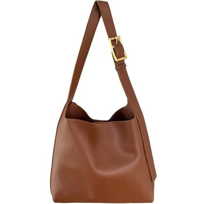 Black and brown soft PU leather women's shoulder bags with decorative swing threads
