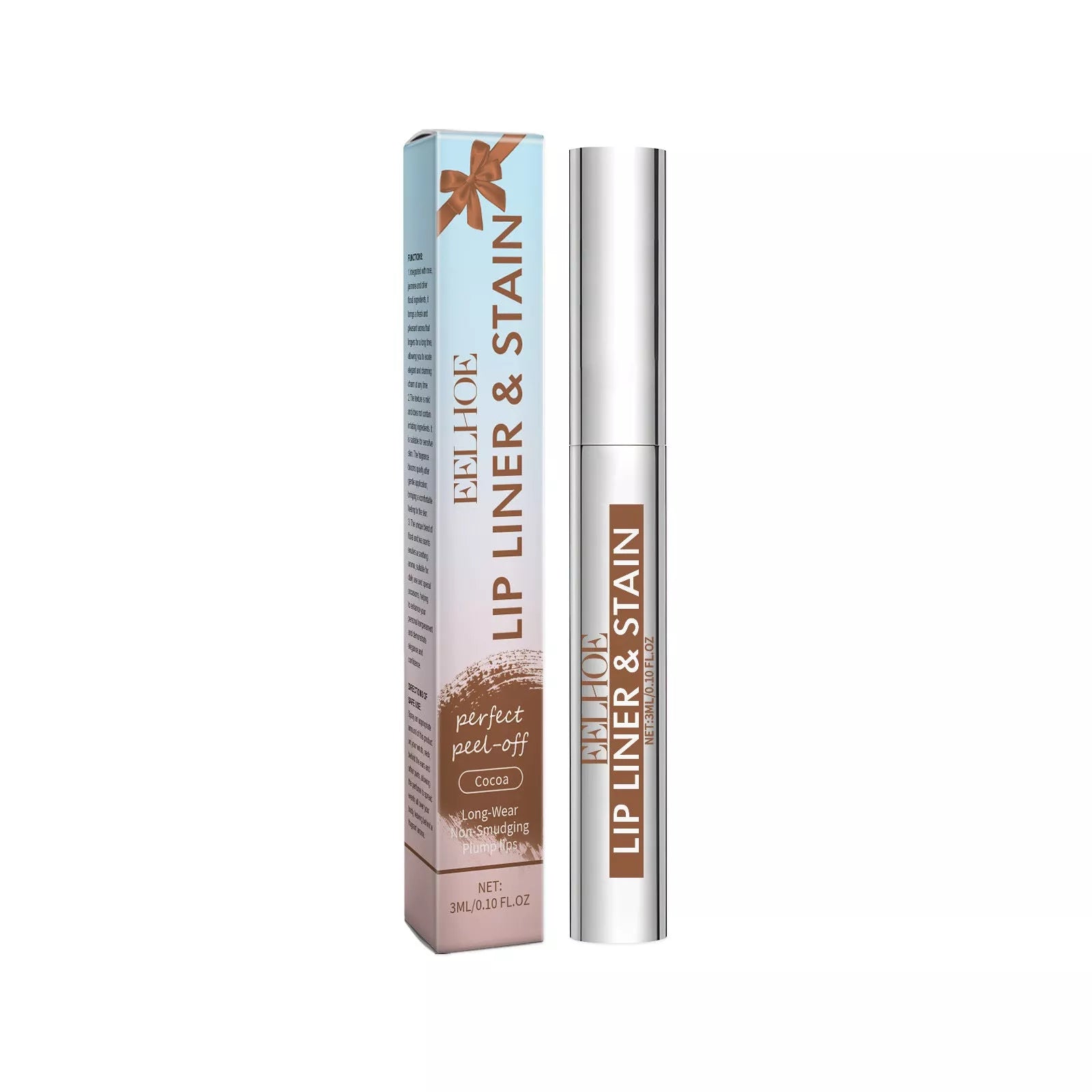 Peeling Lip Gloss in red brown, nude brown, and cocoa color for hydrated, flawless lips