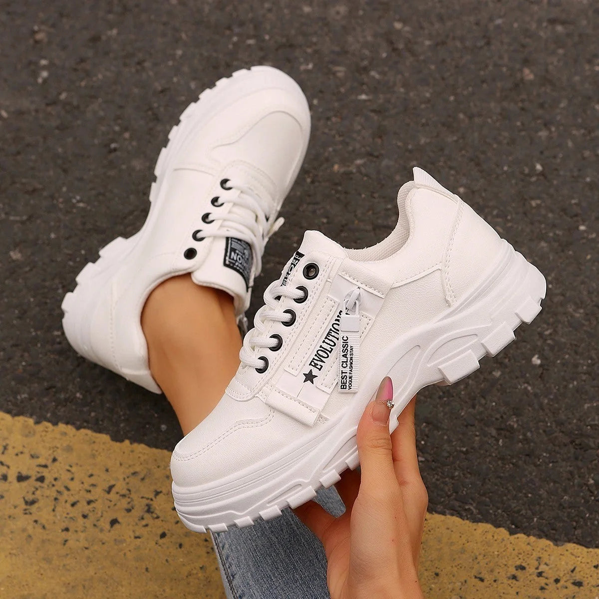 Stylish women's lace-up sneakers with side zipper in various colors