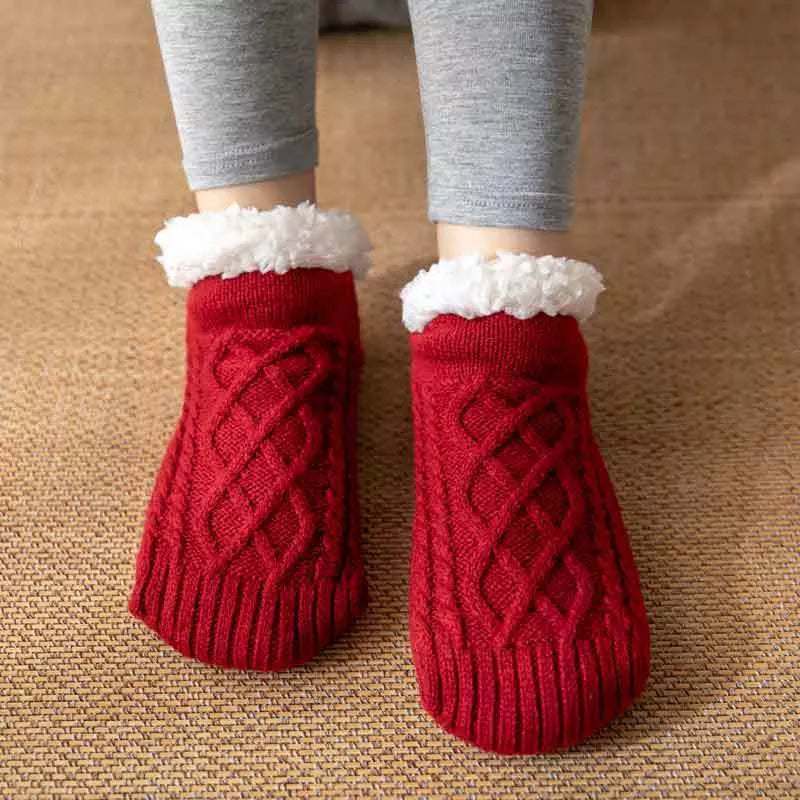 Winter Knitted Plush Floor Socks with Non-slip Soles in Various Colors