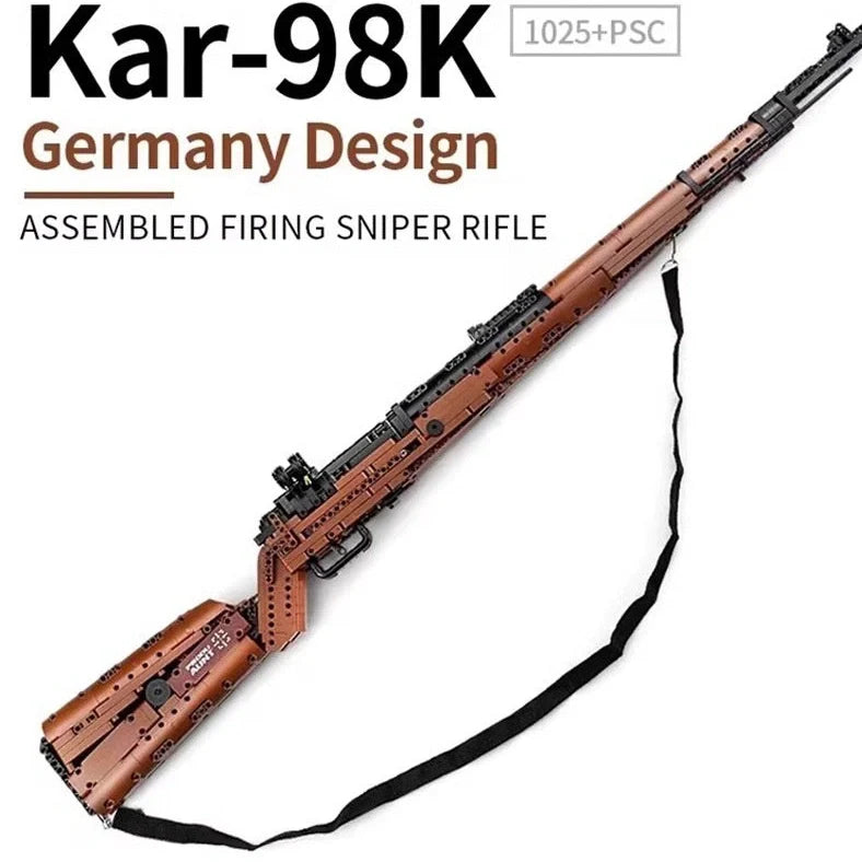Building blocks sniper rifle assembly toy with bullet launch mechanism in gift box packaging