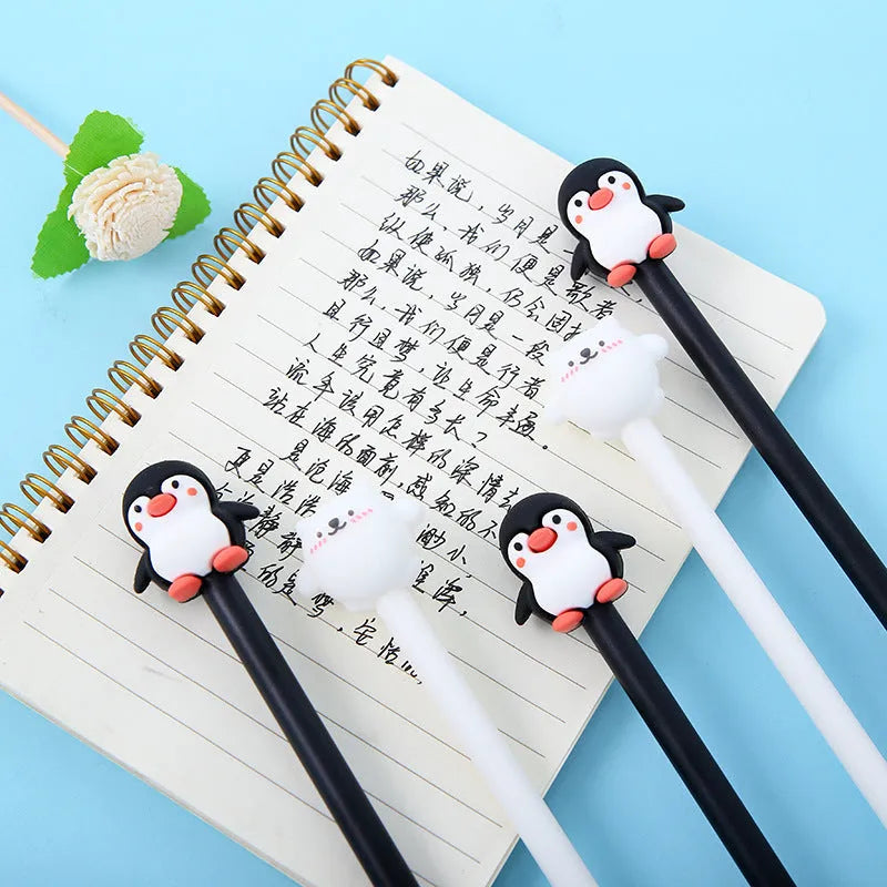 Korean cartoon penguin silicone gel pen in peacock blue colour with 0.5mm black ink.