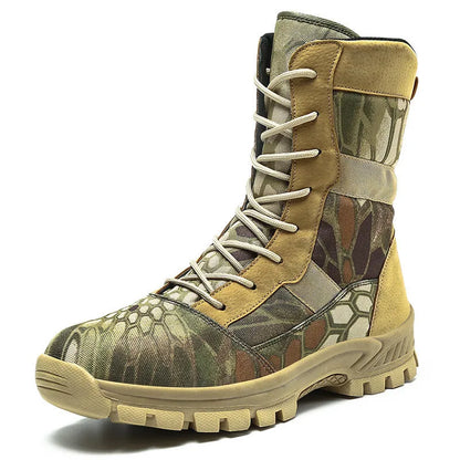 Men's black and camouflage high-top Martin boots with mesh upper and totem details, plus sizes 39-46