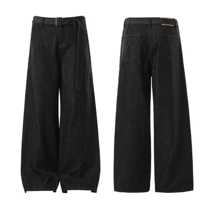 Black high-waist straight-leg jeans with zip placket fly, made from cotton denim fabric