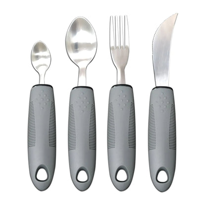 Stainless steel adaptive eating utensils with rubber handles and bendable components for elderly anti-shake support