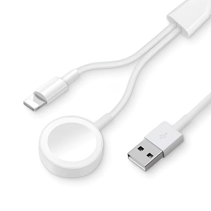 White two-in-one wireless watch charger with USB cable connector
