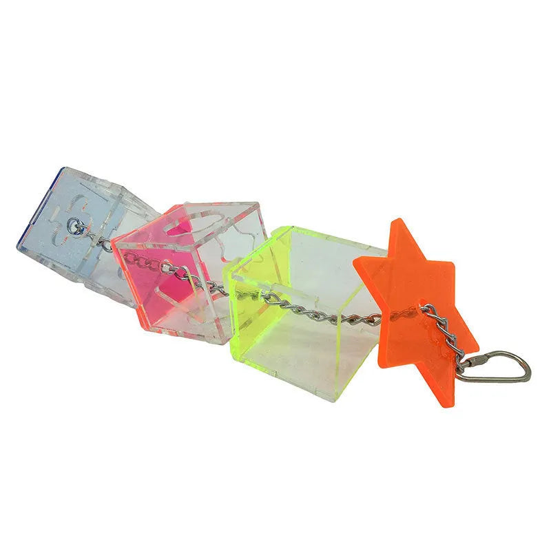 Clear acrylic bird foraging toy for parrots, 32cm tall food container.