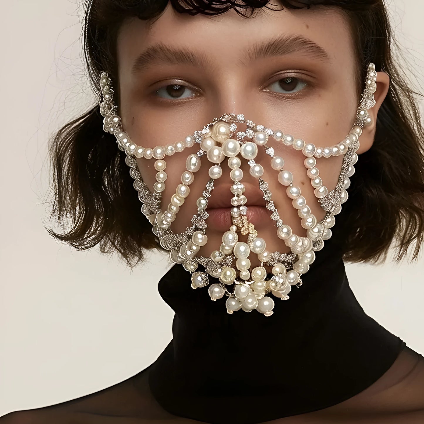 Exaggerated rhinestone party mask in gold colour with alloy patchwork and geometric shapes