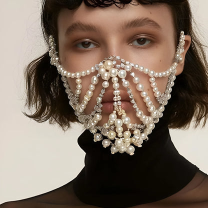 Exaggerated rhinestone party mask in gold colour with alloy patchwork and geometric shapes