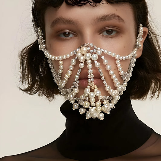 Exaggerated rhinestone party mask in gold colour with alloy patchwork and geometric shapes