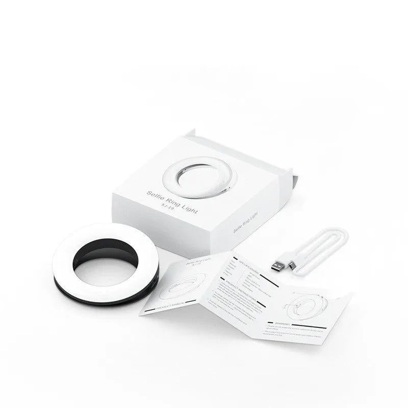 LED selfie ring light for mobile phones with adjustable brightness and compact design