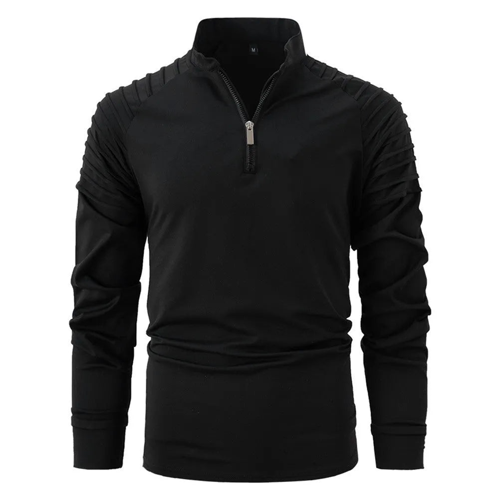 Men's long sleeve zip neck polo shirt in cotton blend, slim fit, available in eight colours and sizes S to XXXL.