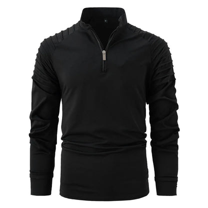 Men's long sleeve zip neck polo shirt in cotton blend, slim fit, available in eight colours and sizes S to XXXL.