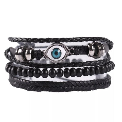 Braided leather cord brown eye bracelet with alloy charm