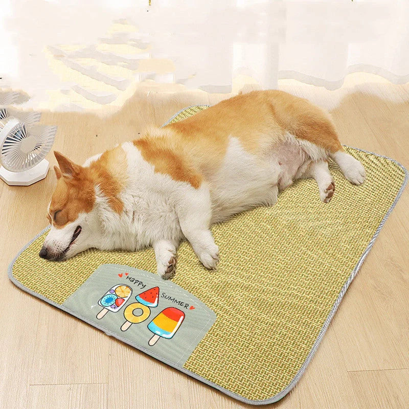 Cooling rattan pet mat for dogs and cats, summer comfort sleeping mat