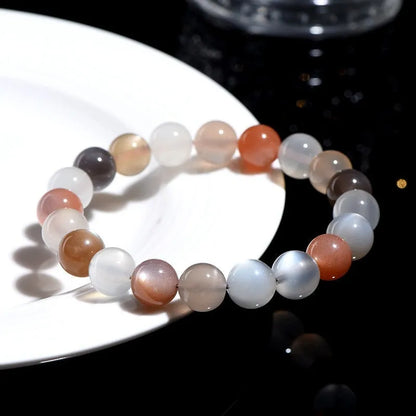 Natural moonstone bracelet with 8mm single circle beads, grinding treatment, unisex design for travel commemoration