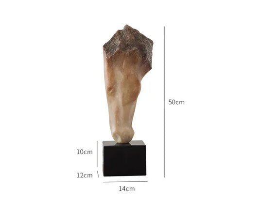Abstract horse head sculpture with carved surface, measuring 14x12x50cm for desktop display