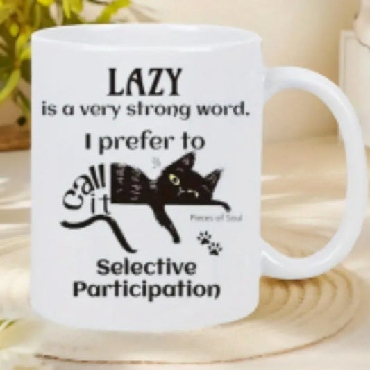 Creative ceramic mug with personalised heat-transfer printed design, 11oz capacity, white background