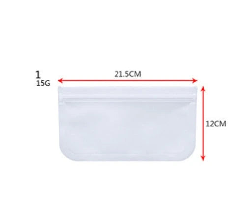 Transparent PEVA food storage bags with silica gel absorbers in various sizes