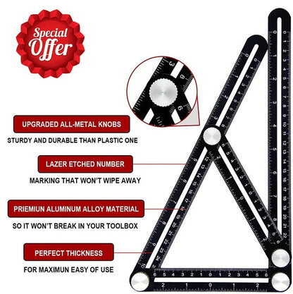 Aluminium six-fold ruler extended to 31cm with ceramic tile hole locator component visible