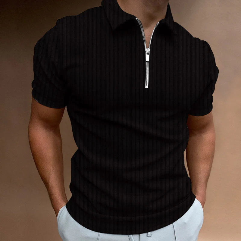 Men's striped zipper short sleeve t-shirt in various colors