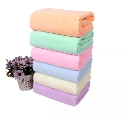 Bear embossed microfiber bath towel in vibrant colors, quick-drying and soft