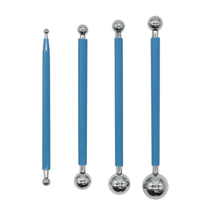 Pottery tool set with wood carving tools and acrylic rollers in blue pen bag packaging