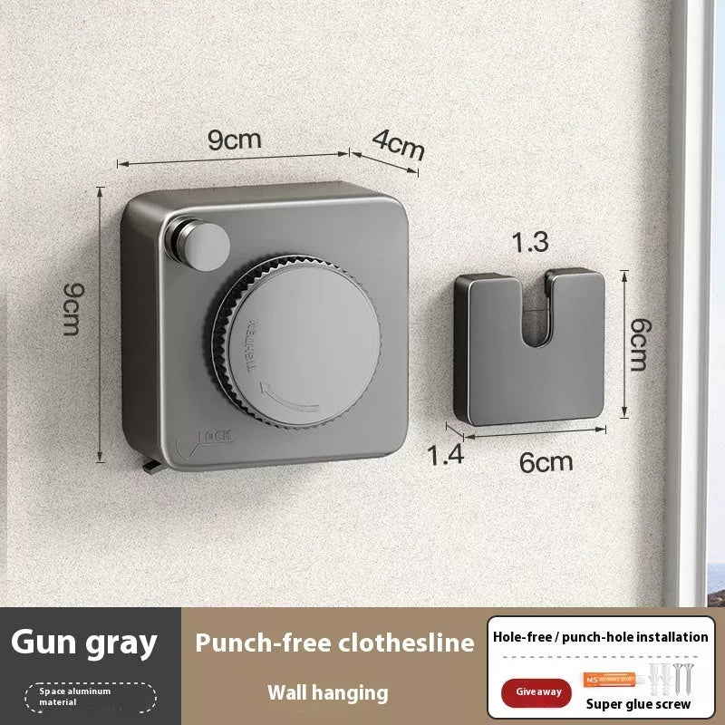 Telescopic wall-mounted laundry line in gun gray, black, and matt white options