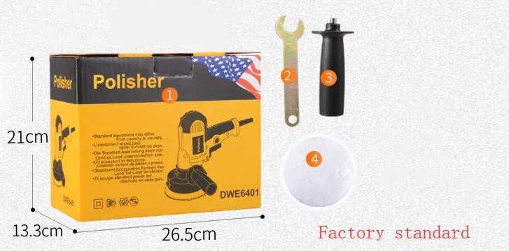 Yellow automotive polishing machine with 125mm disc on a 220V power cord.
