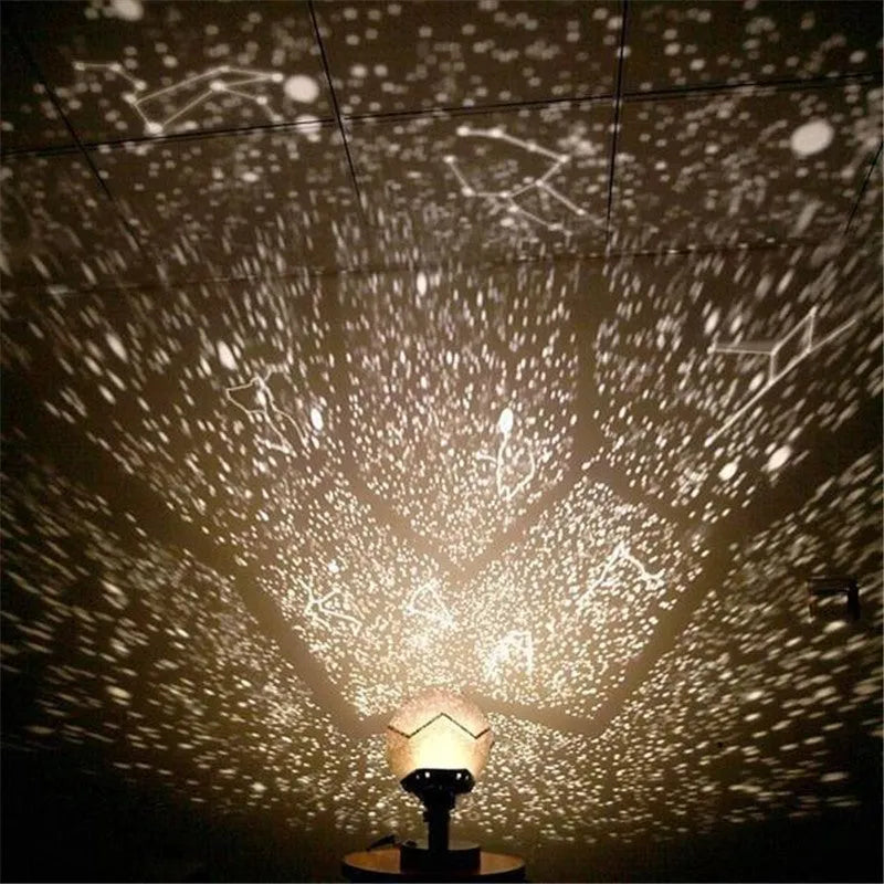LED starry sky projector night lamp projecting constellation patterns on bedroom ceiling with remote control