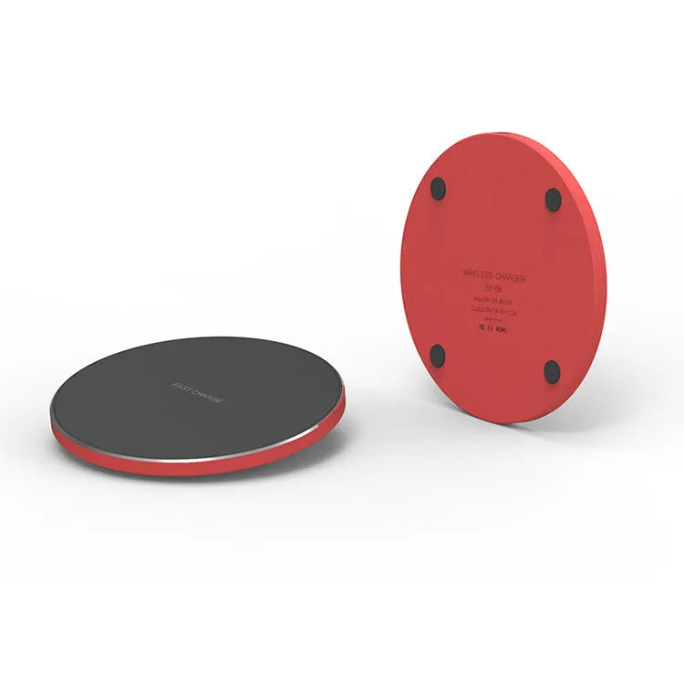 Ultra-slim square wireless charging pad in black, red, white, or yellow colour options.