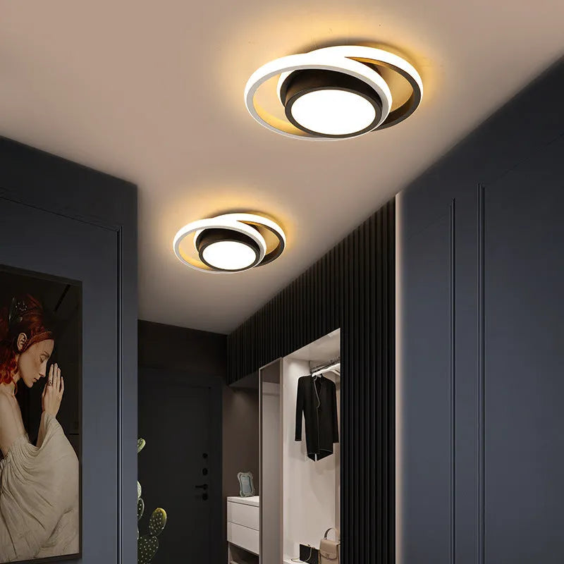 Modern Nordic-style aluminium ceiling light shown in round and square shade options.