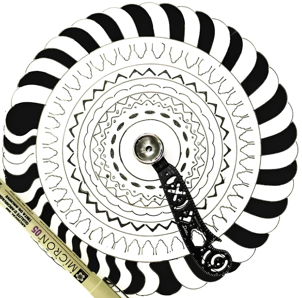 17cm metal drawing ruler with magnetic compass base for circular measurements without paper damage