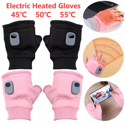 USB rechargeable electric winter gloves with digital display in black and pink