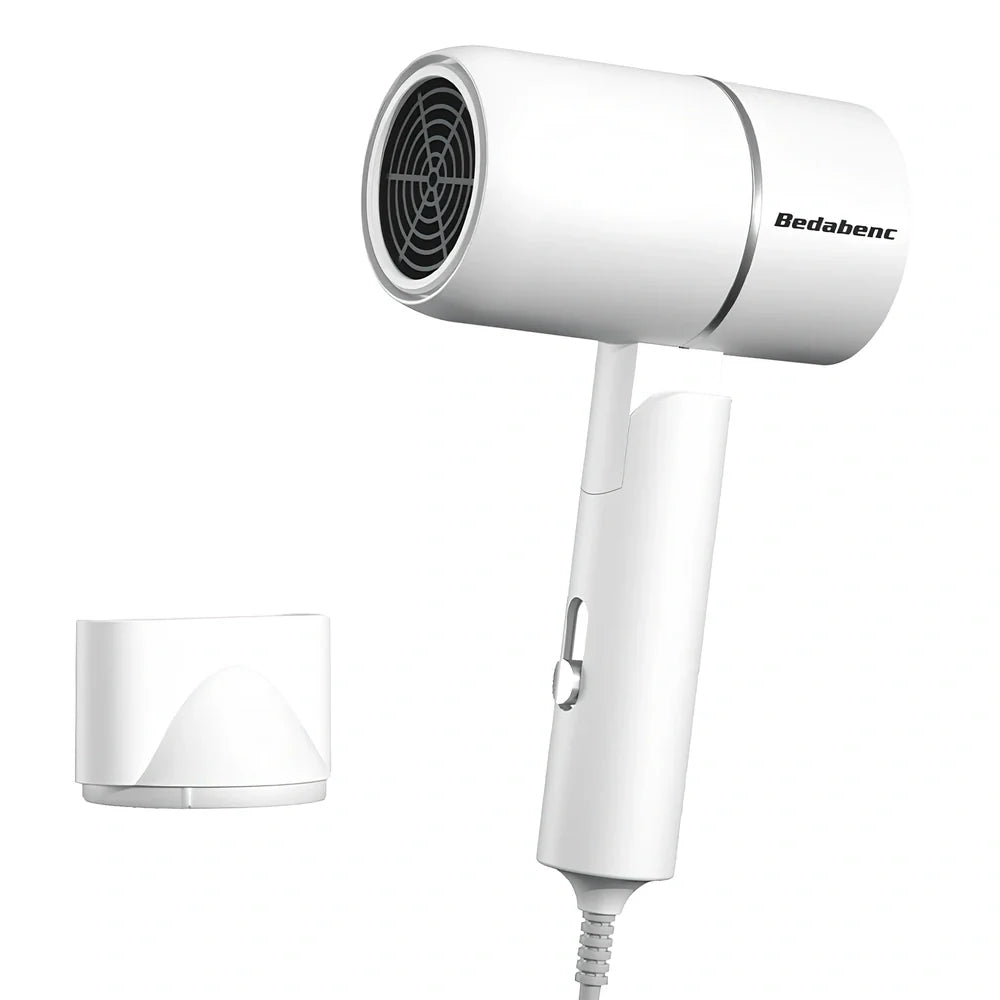 Gradient leafless hair dryer with blue light display and two nozzle attachments