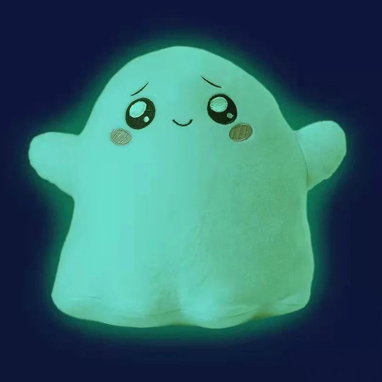 White Cloud Cat luminous ghost doll plush toy showing glow features with cotton texture, approximately 20-25cm height