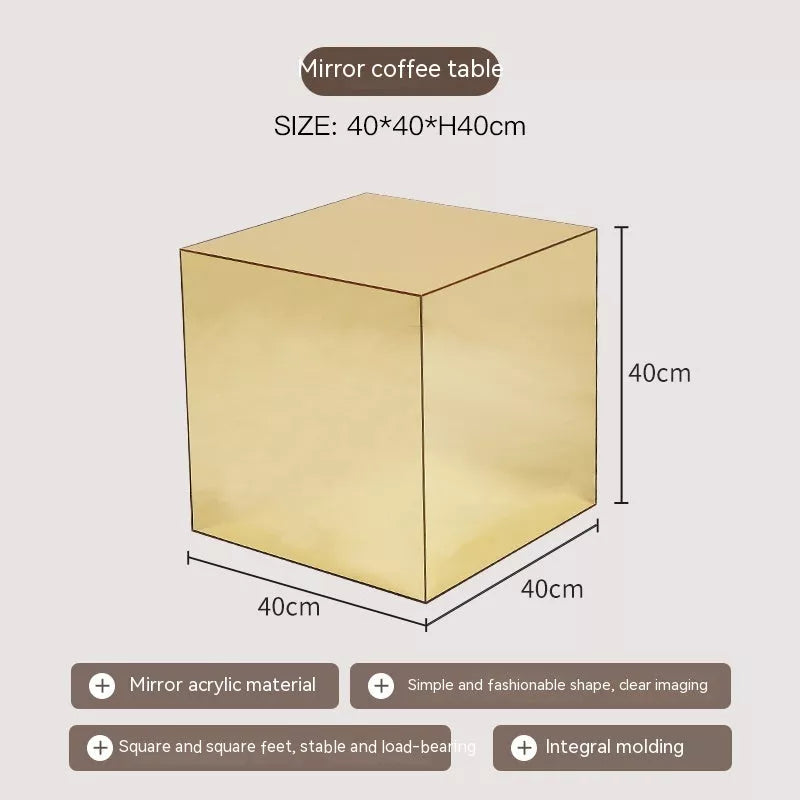 Mirror acrylic cube table in silver or gold, 40x40x40cm, perfect for modern decor