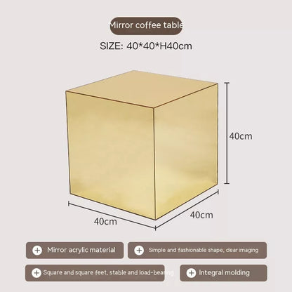 Mirror acrylic cube table in silver or gold, 40x40x40cm, perfect for modern decor