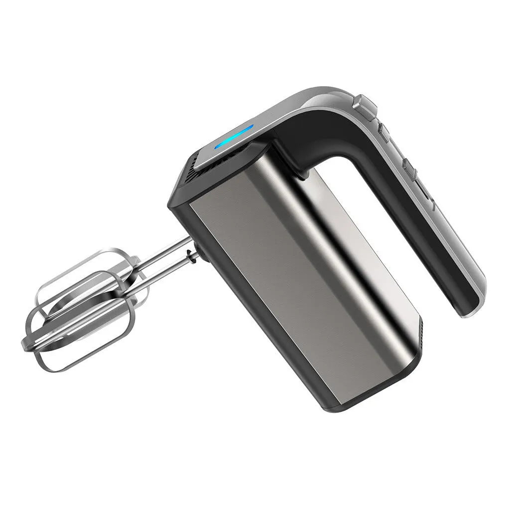 Silver handheld electric kitchen whisk with five speed settings and 1000W motor