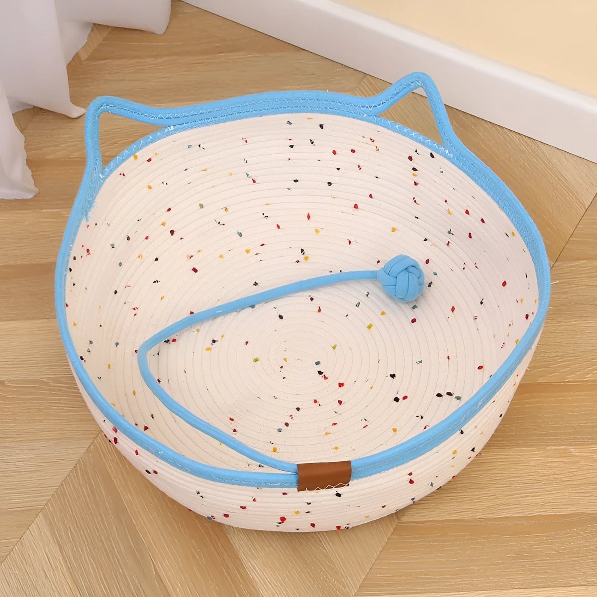 Cotton and hemp rope cat nest mat pet bed shown in small, medium, and large sizes.