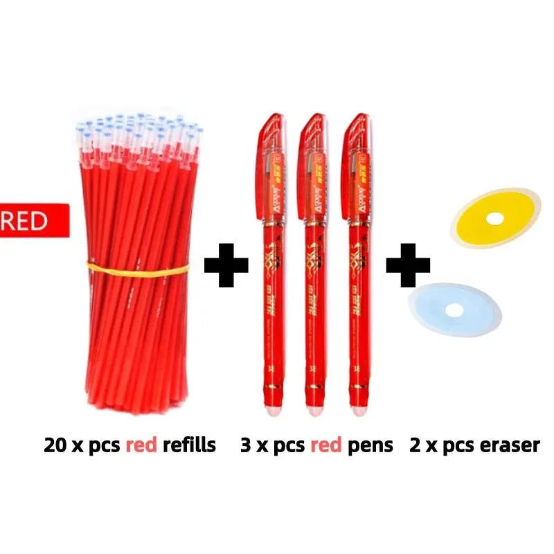 Erasable pen with 0.5mm needle tip and hot erasable ink in plastic casing