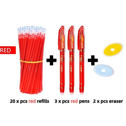 Erasable pen with 0.5mm needle tip and hot erasable ink in plastic casing
