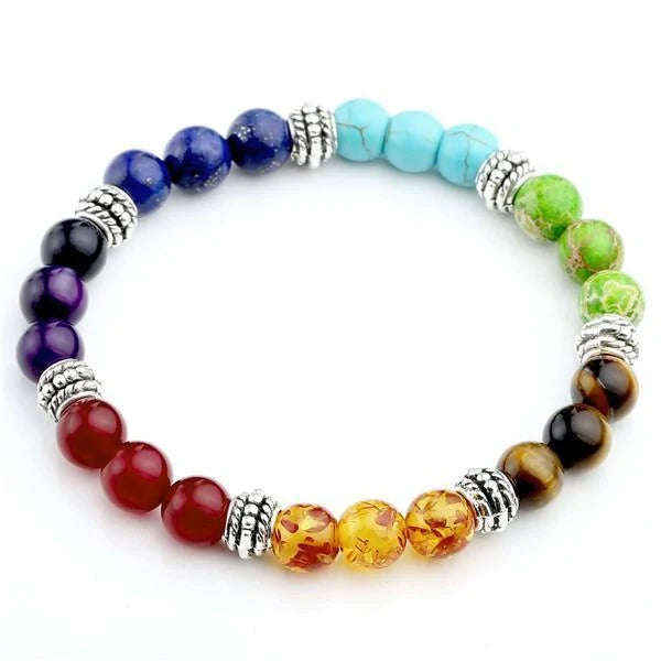 Agate molten rock chakra bracelet with colorful 8mm beads and adjustable string